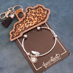 Kentucky Silver Charm Bangl Cuff Bracelet with Leopard Kentucky Keychain